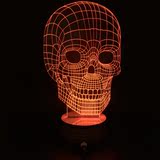 创意骷髅七彩变色3D视觉灯 木质底座led灯遥控变色台灯 创意礼品
