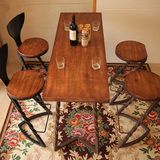 创意星巴克咖啡桌椅实木吧台椅铁艺做旧高脚酒吧凳时尚咖啡厅桌椅