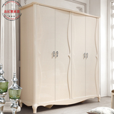 欧式衣柜实木卧室四门衣柜木质整体1.95米长白色板式衣柜2.1米高