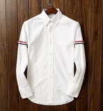 欧美外贸原单剪标 新款男士商务休闲纯棉牛津纺修身长袖白色衬衫