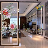 江苏艺术玻璃 屏风隔断 雕刻银金箔工艺 玄关 柜子隔断 中式风格