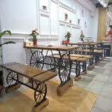 定制复古实木咖啡厅奶茶店桌椅组合铁艺餐桌轮子创意个性餐桌