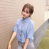 夏季女装韩版气质宽松显瘦中袖衬衫显瘦短款休闲上衣学生格子衬衣