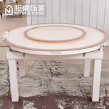 柜桌饰家 简约现代白色大理石圆形实木餐桌椅组合带旋转盘圆桌