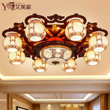 中式客厅吸顶陶瓷灯木艺别墅酒店展厅灯具仿古典大型工程灯1.3米