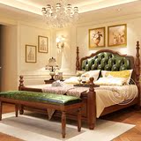 高档美式床全实木床1.8真皮软靠深色家具乡村卧室2/2.2/2.4米大床