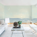 现代简约墙纸 卧室客厅电视背景墙壁纸 手绘油画海边日出大型壁画