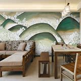 日式手绘山峰墙纸 卧室餐厅客厅背景墙壁纸壁画 定制绿色环保墙布