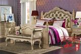 美式乡村实木雕刻床顶欧式雕花奢华软包双人床法式实木婚床公主床