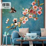 手绘花鸟油画背景墙壁纸 客厅卧室墙布墙纸 现代中式玄关艺术壁画