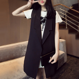 小谷粒秋装新款2016韩版时尚上衣无袖中长款西装领马甲外套女W026