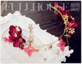 日韩新娘头饰 甜美灵动花朵珍珠发箍头花 巴洛克红色发饰结婚饰品