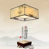 现代新中式吸顶灯方形竹子荷花小鸟客厅卧室简约北美灯具