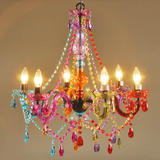 彩色吊灯水晶蜡烛地中海欧美式6六头客厅卧室餐厅女孩公主儿童房
