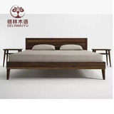 北欧橡木实木床日式简约婚床1.5米1.8米现代时尚胡桃木色大床定制
