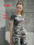 X.战队夏装新款迷彩套装女户外休闲短袖t恤7分裤套装水兵舞蹈服饰