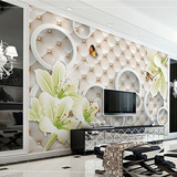 3D立体欧式软包壁纸客厅沙发电视背景墙纸 壁画现代简约百合花卉
