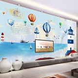 地中海风格卡通儿童房大型壁画客厅沙发电视背景墙纸油画灯塔壁纸