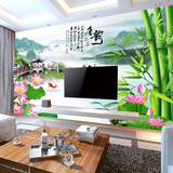 3D5D立体定制壁画客厅沙发电视背景墙唐韵山水荷花竹子无缝墙纸
