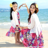 薄夏装2016新款韩版母女装针织衫防晒衣海边渡假百搭亲子短款外套