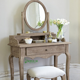 可定制美式乡村复古做旧化妆桌欧式简约带镜带抽实木梳妆台梳妆凳