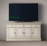 厂家直销美式乡村实木做旧电视柜欧式法式地中海白色电视柜现货