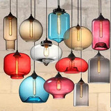 北欧设计师彩色玻璃圆球灯温馨工作室个性主题餐厅创意复古吊灯罩