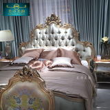 欧式床1.8m米新古典实木橡木雕花卧室双人床成人真皮奢华婚床宜家