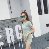 2016夏季新款韩版上衣短款纯色针织短袖t恤女百搭修身弹力打底衫