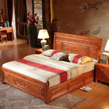 全实木床1.8米中式仿古明清仿红木雕花双人床橡木高箱床婚床三包