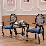 欧式椅 售楼部 洽谈椅 新古典餐椅 接待椅 黑色描银 蓝布实木家具