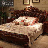 欧式真皮床 美式双人床 1.8米实木雕刻婚床 别墅奢华卧室2米大床