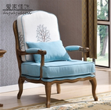 美式布艺单人沙发椅电脑椅客厅卧室休闲躺椅欧式实木老虎椅