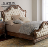 特价美式实木1.51.8双人床法式做旧橡木原木色高背拉扣高端软靠床
