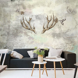 手绘欧式复古墙纸麋鹿鹿角客厅电视背景墙壁纸个性创意卧室壁画