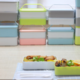 创意时尚简约日式便当盒提手方格分格双层饭盒便携餐盒学生可微波