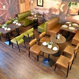新款复古西餐咖啡厅桌椅 快餐店小吃饭店奶茶甜品店卡座沙发组合