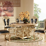 欧式高档实木雕刻大理石面餐桌椅 奢华别墅天然红龙玉大理石餐台