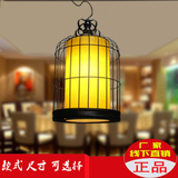新中式古典鸟笼吊灯铁艺羊皮复古灯饰红色花鸟图酒店茶楼餐厅玄关