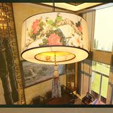新中式手绘吊灯花鸟国画羊皮灯餐厅茶楼酒店古典灯客厅大厅吊灯饰