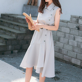2016新款复古OL连衣裙 气质韩国中长款修身显瘦条纹a型简约职业裙