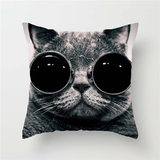 卡通黑色大眼镜潮酷猫咪数码印花抱枕套宜家沙发汽车靠垫午休枕