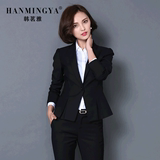 2016新款西装女套装韩版职业装面试西服套装女休闲修身三件套黑色