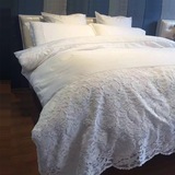 韩式公主蕾丝边纯棉白色酒店床单四件套1.8m全棉高端床上用品