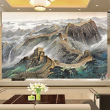 中式山水水墨国画墙纸办公室万里长城大型壁画客厅电视背景墙壁纸