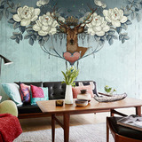 北欧风格墙纸创意艺术美式复古壁纸卧室客厅背景墙纸大型壁画鹿语