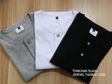vintage日本重磅亨利衫咔叽厚实纯棉短袖T恤纯色