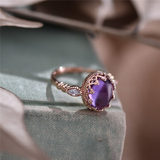 原创设计桂冠紫水晶蕾丝边戒指轻奢小珠宝古董味优雅礼物