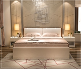 现代简约白色钢琴烤漆床板式床 双人床1.8/1.5米 宜家卧室床定制