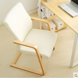 包邮简约创意家用弓形电脑椅实木脚PU皮休闲椅曲木办公椅子